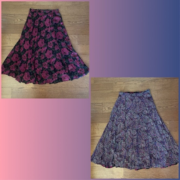 Handmade Reversible Dark Floral Paisley Pull On Midi Skirt Medium Whimsigoth - Picture 1 of 9